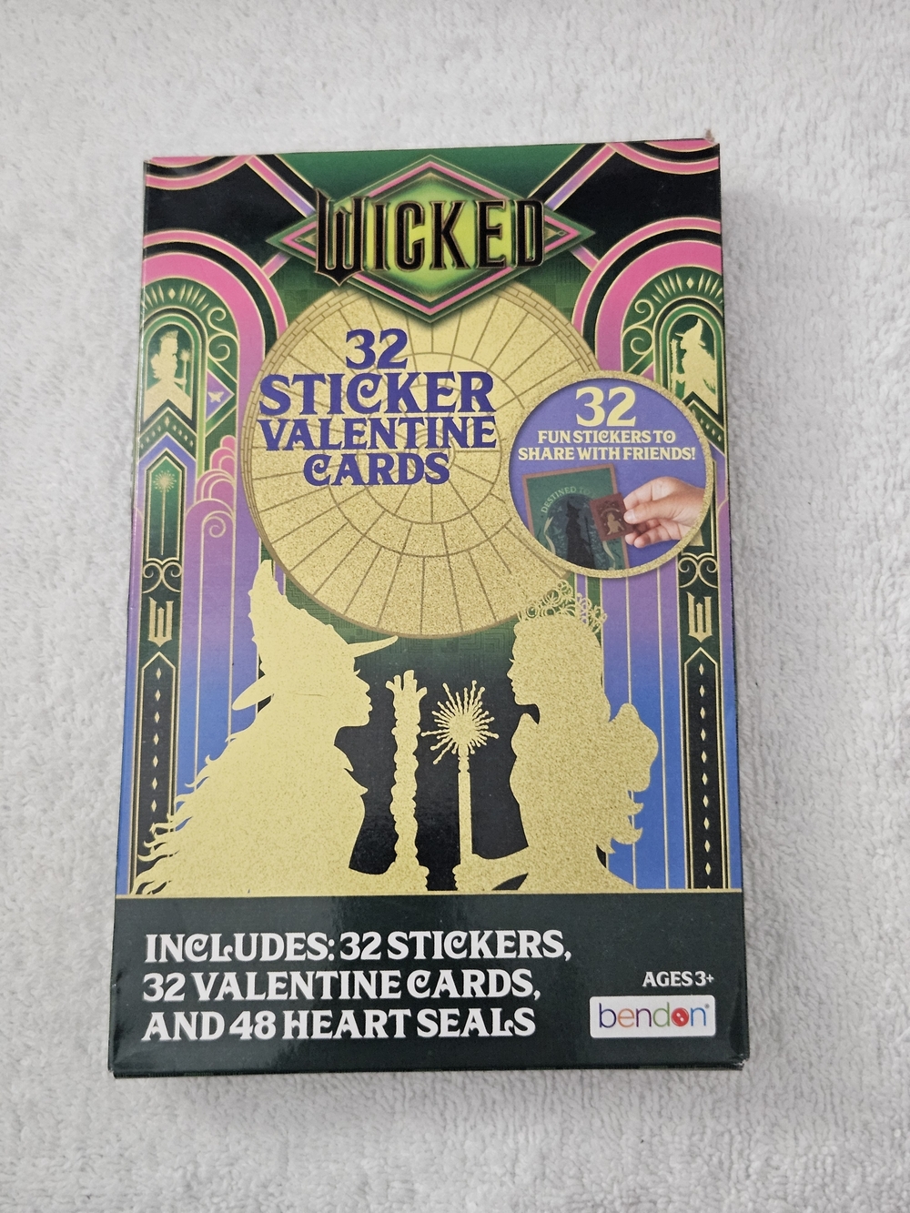 Wicked Movie 32 Sticker Valentine Cards Glinda Elphaba Bendon Classroom Exchange